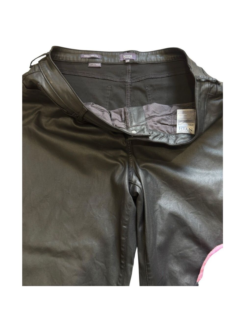 NYDJ Black Pants Women's Sz 22W Teresa Wide Leg Coated Jeans Crop Faux Leather - Picture 3 of 6